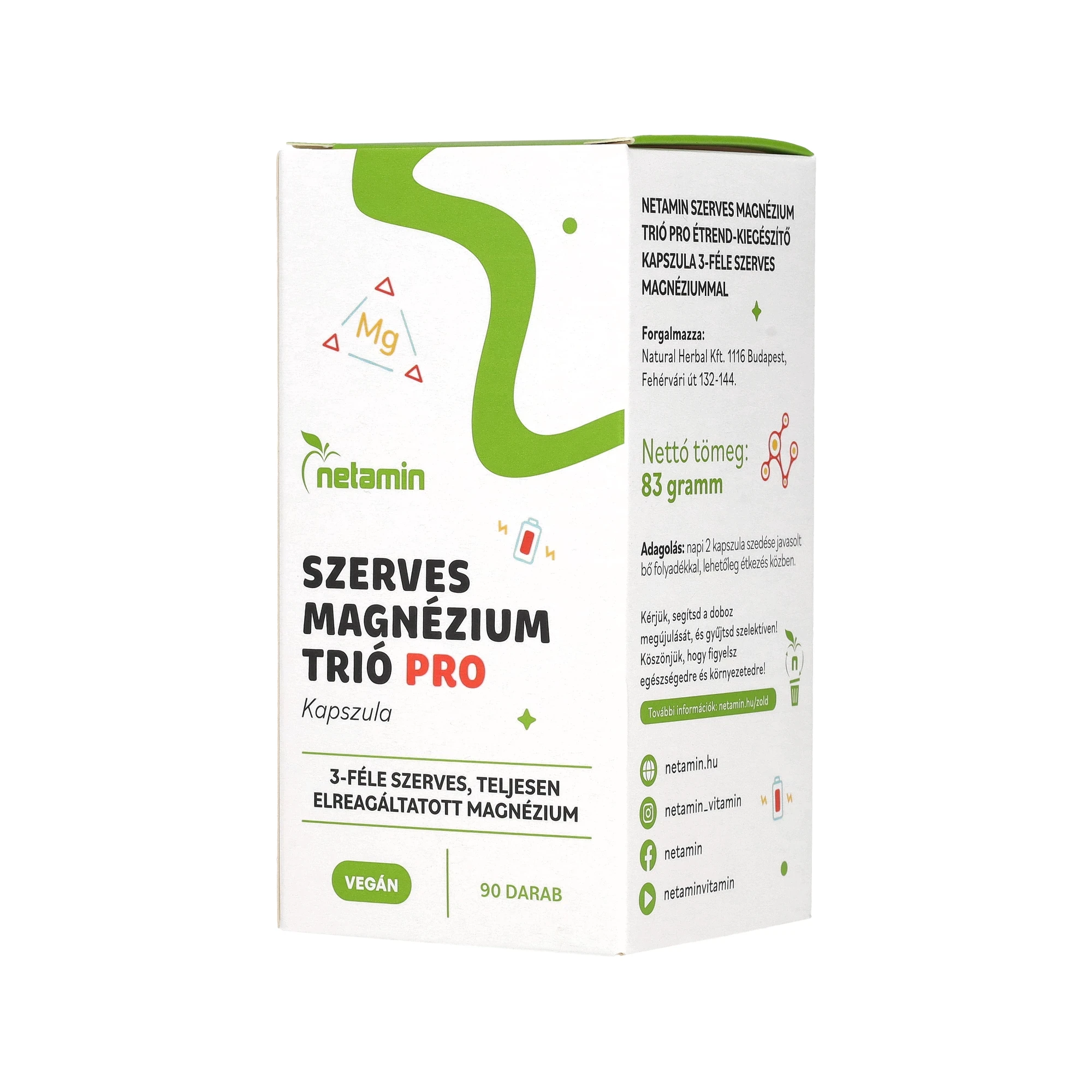 Netamin szerves Magnézium Trió PRO kapszula 90 db