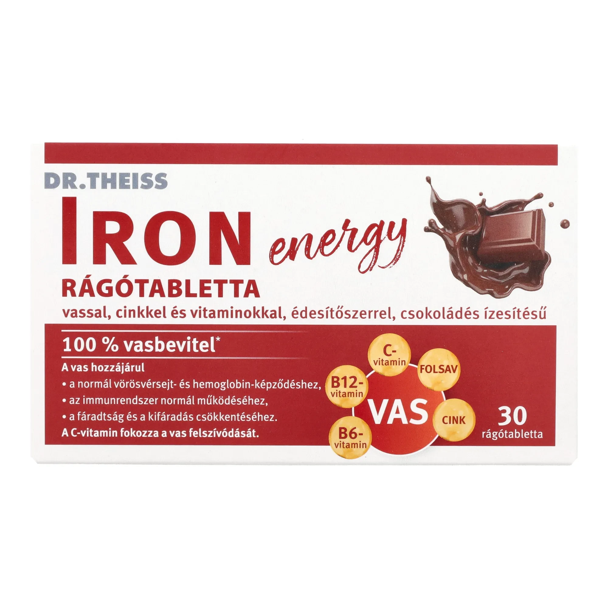 Dr.Theiss IRON energy rágótabletta édesítőszerrel,csokoládés ízesítésű 30 db