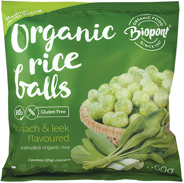 Extrudált Rizsgolyó spenóttal és póréhagymával 60g