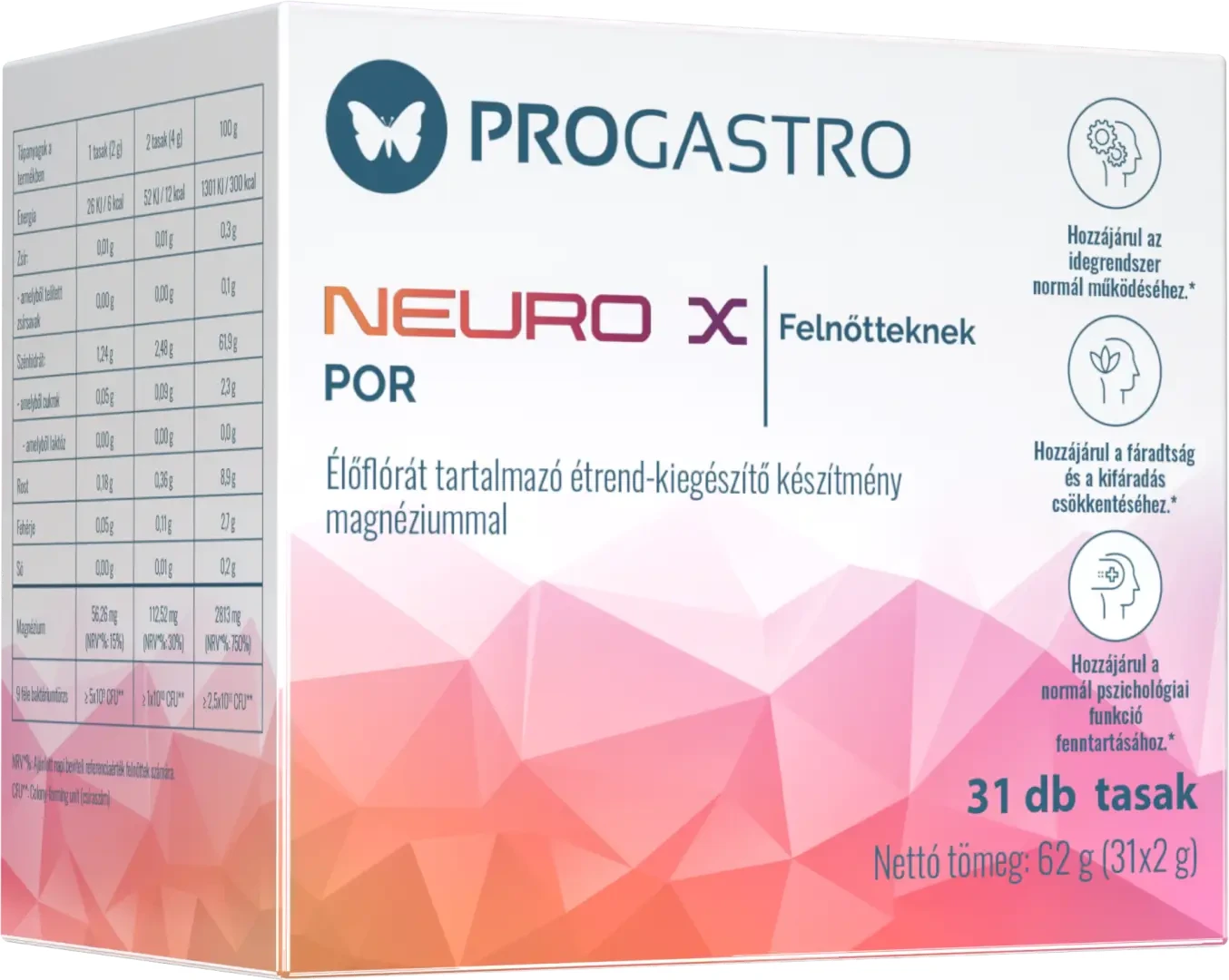 ProGastro Neuro X Élőflórát tartalmazó étrend-kiegészítő készítmény magnéziummal 31 tasak