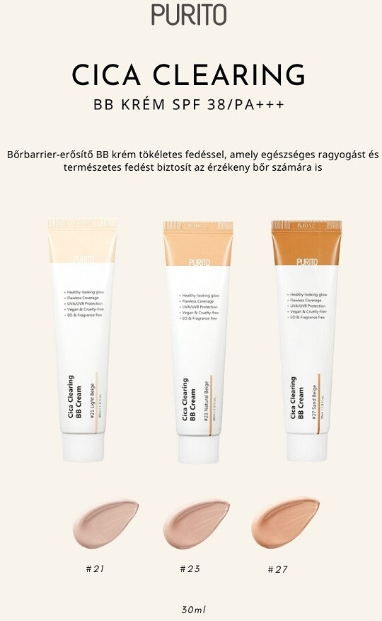 PURITO Cica Clearing BB krém SPF38/ PA+++ #27 30ml