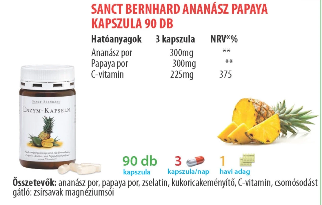 S.Bernhard Ananász, papaya, enzym kapszula 90db