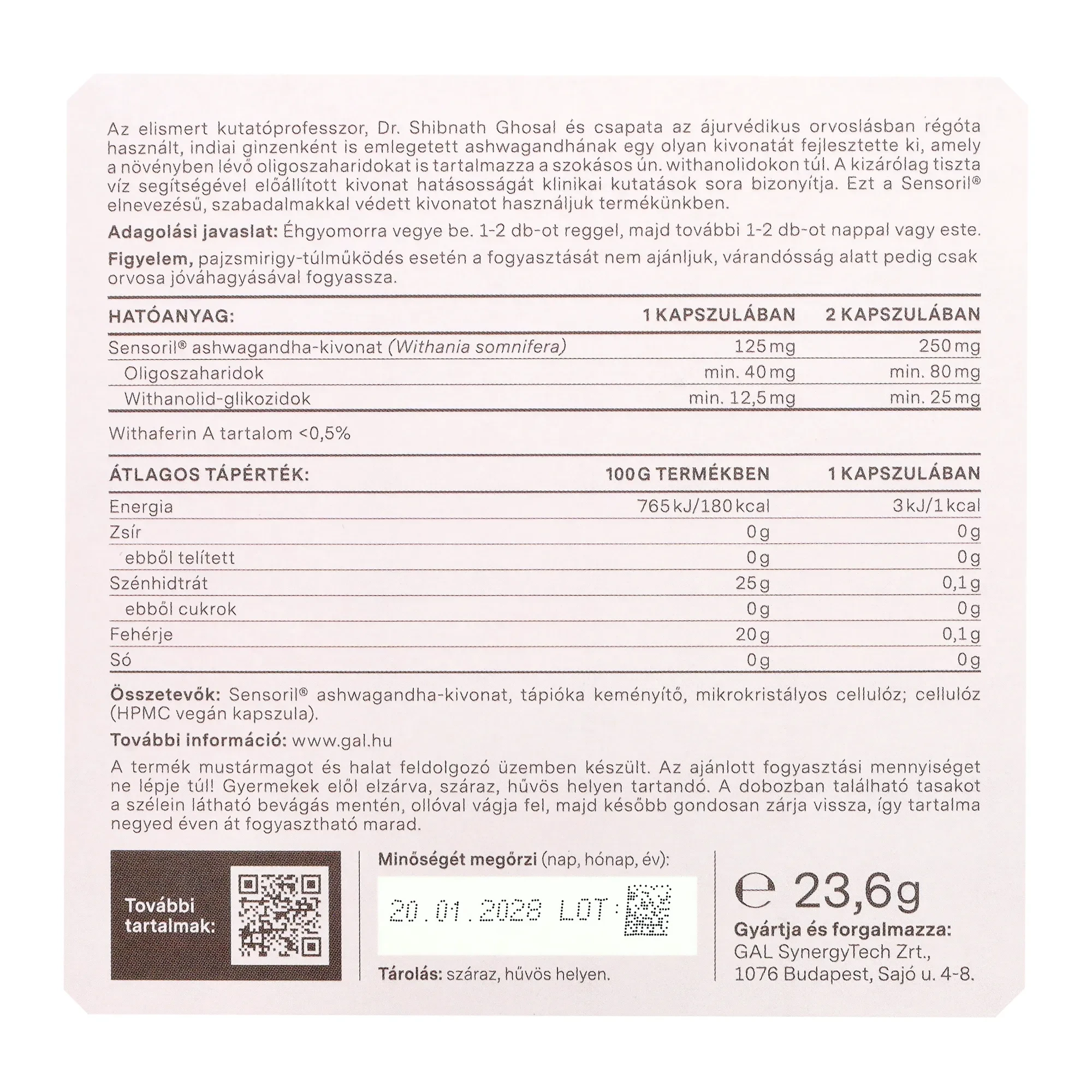 GAL Sensoril Ashwaganda 60db (ST.)