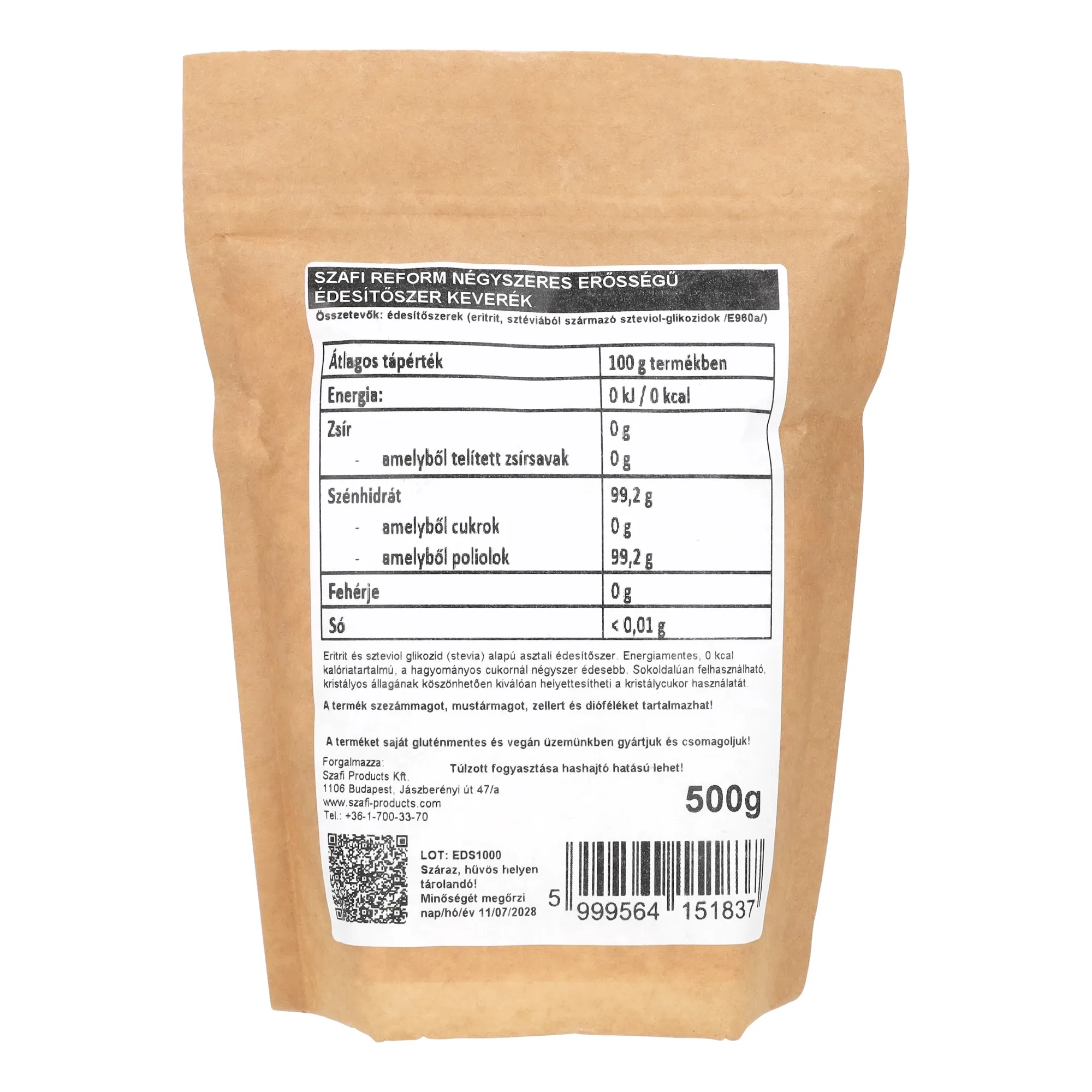 Szafi Reform paleo négyszeres erősségű cukorhelyettesítő eritrit+stevia 500g