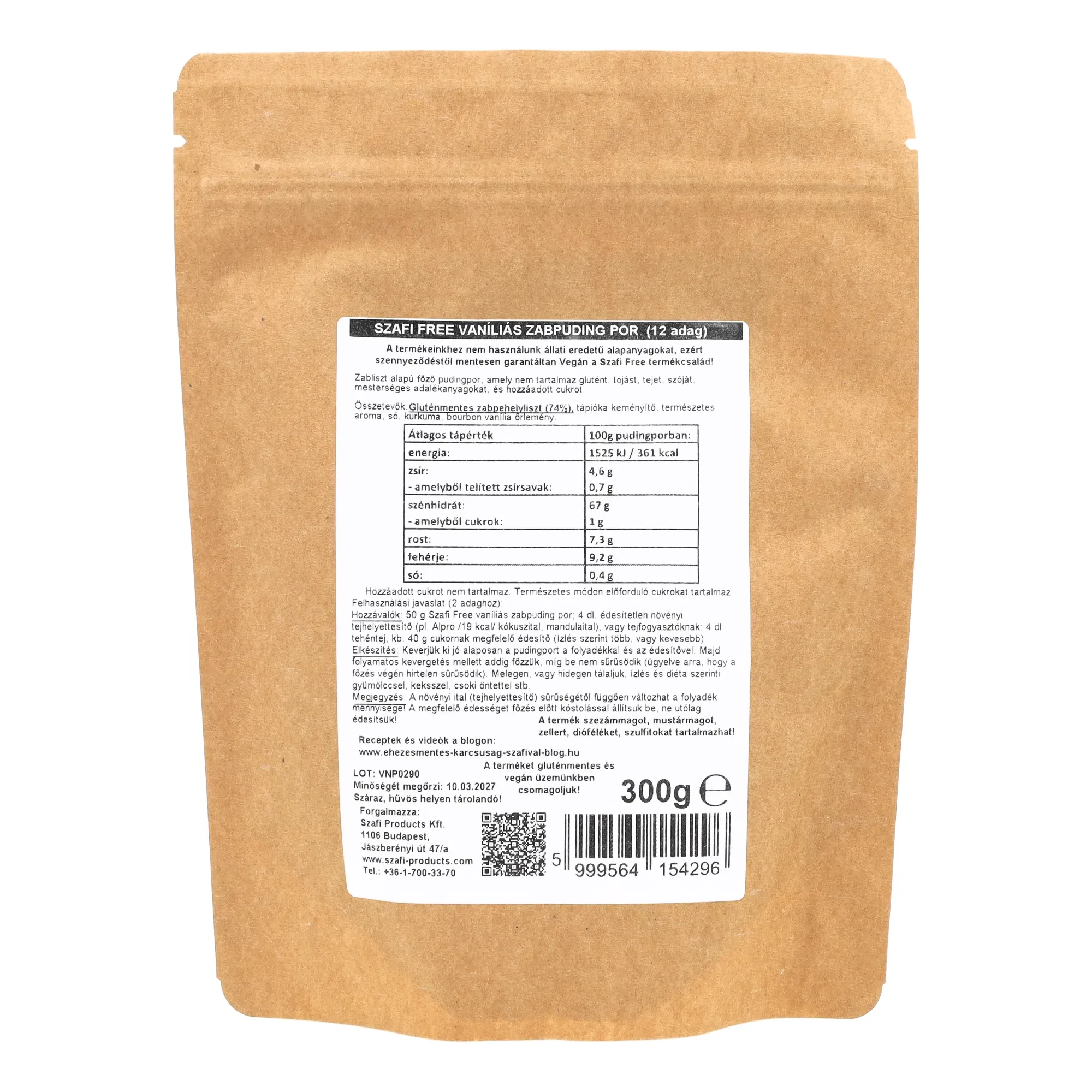 Szafi Free vaníliás zabpuding por (gluténmentes) 300 g