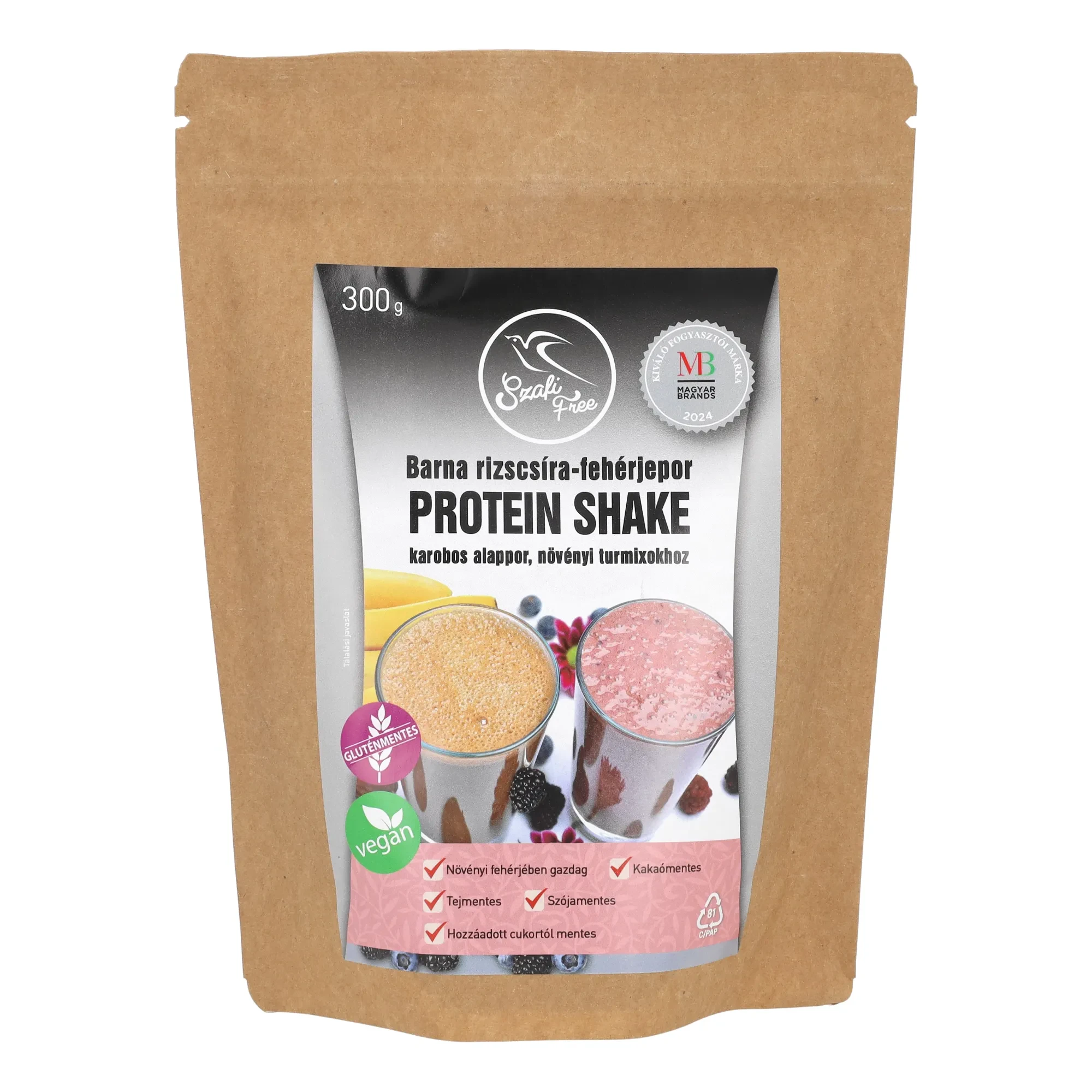 Szafi Free barna rizscsíra-fehérjepor protein shake karobos alappor (gluténmentes) 300 g