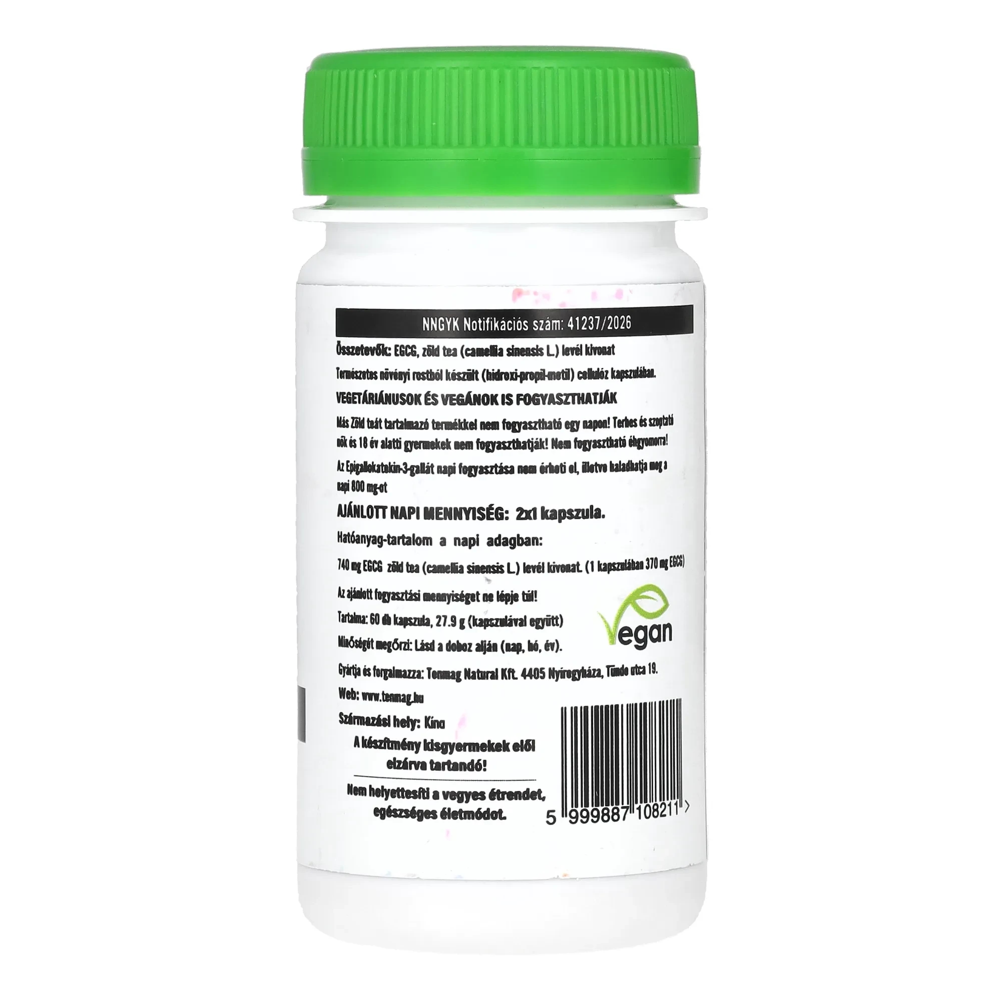 Tenmag EGCG Forte Zöld Tea Kivonat Növényi Kapszulában 370mg 60db