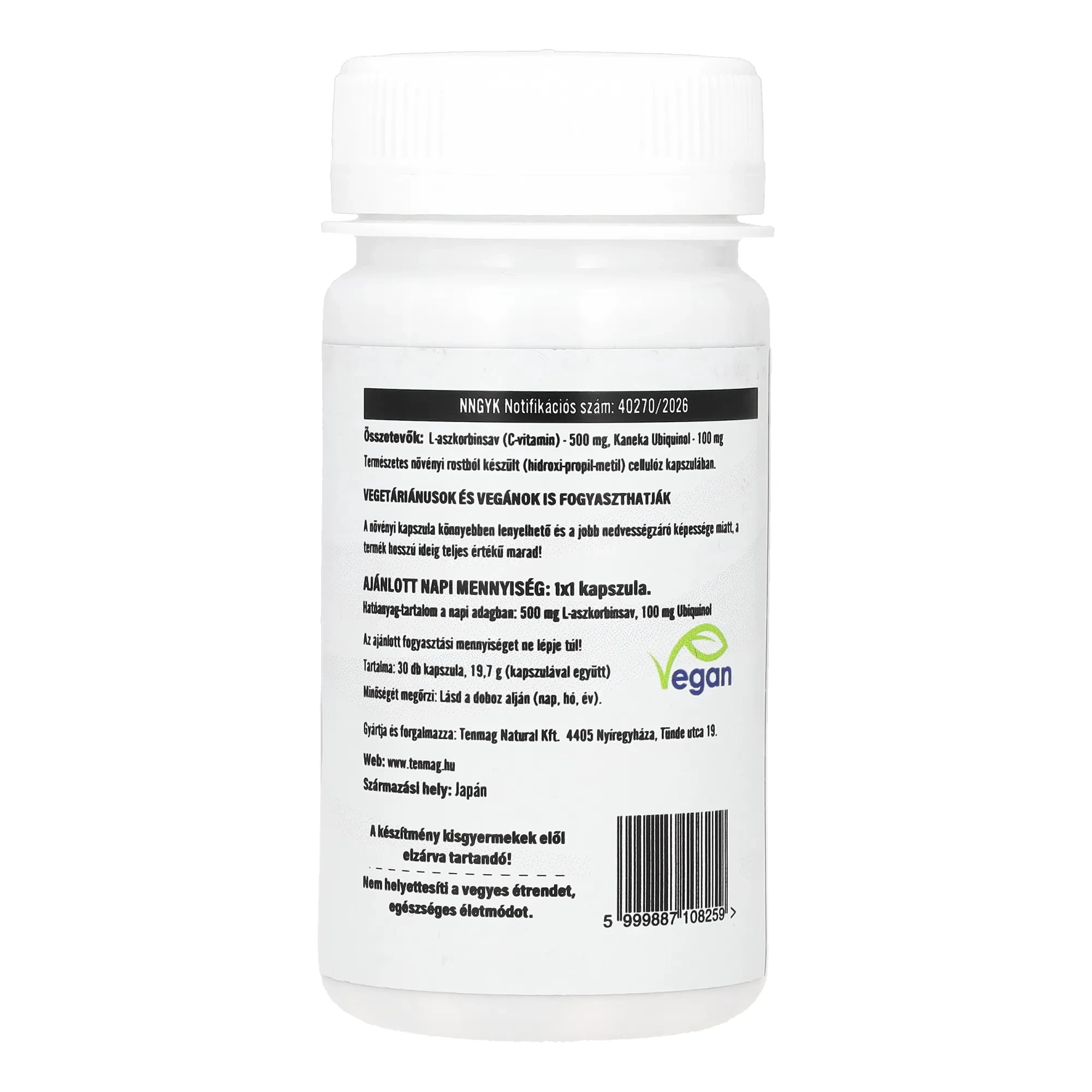 Tenmag Bioaktív Q10 Ubiquinol +500mg C-Vitamin 30db