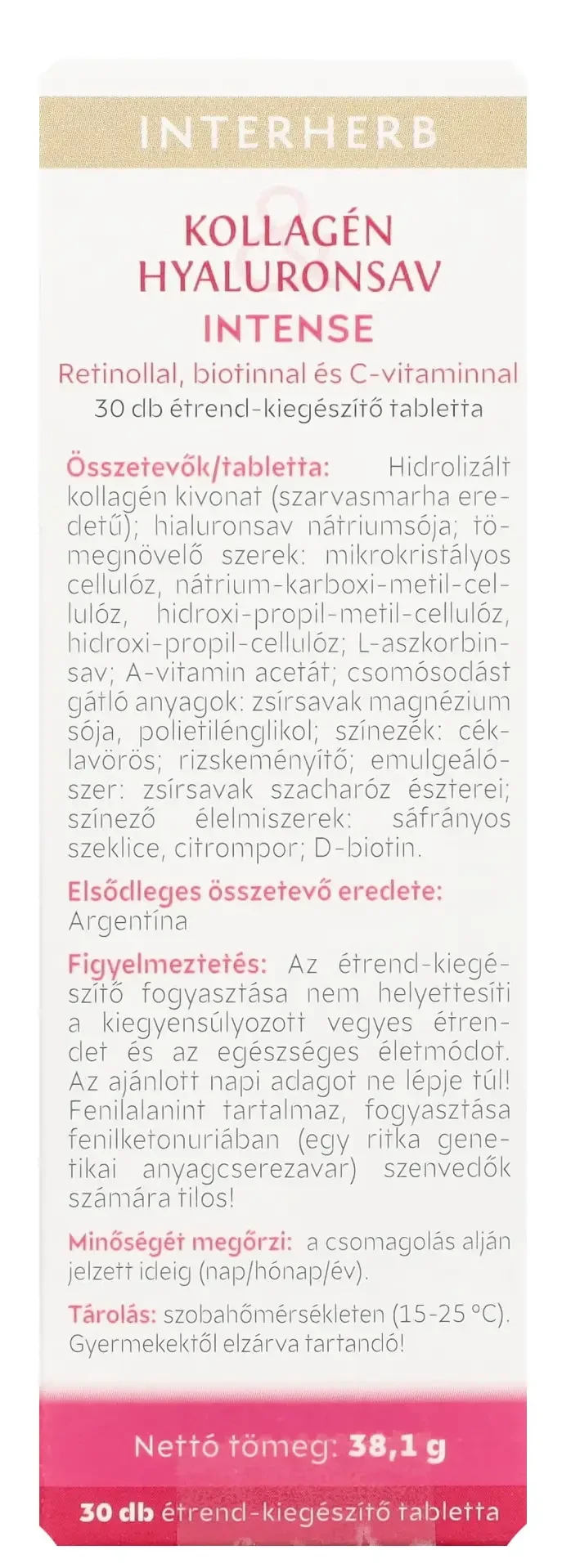 INTERHERB KOLLAGÉN -HYALURONSAV INTENSE TABLETTA 30DB