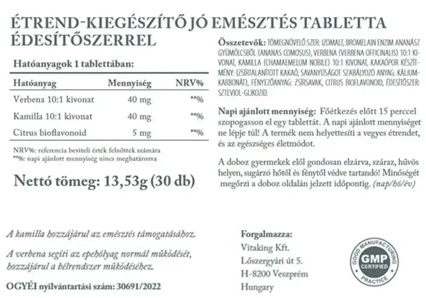 Vitaking Jó emésztés tabletta 30 db