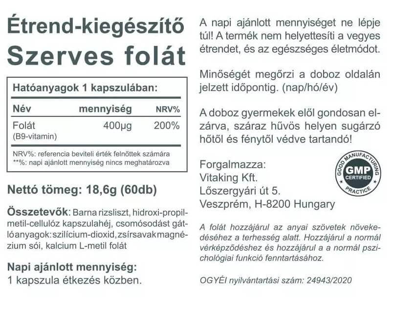 Vitaking Szerves Folát 400μg 60db