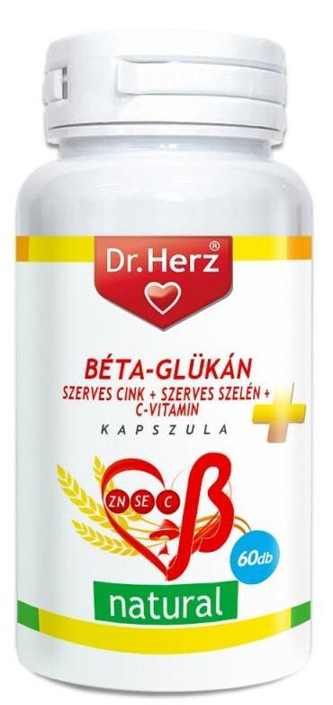 Dr.Herz Béta-Glükán + Szerves Cink, Szelén C-vitamin műanyag dobozos 60db