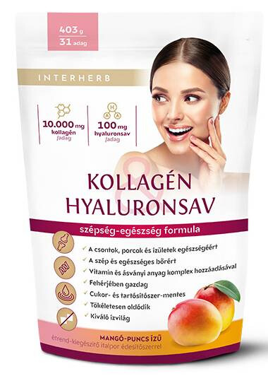 Interherb Kollagén&Hyaluronsav italpor Mangó-Puncs ízű 403g
