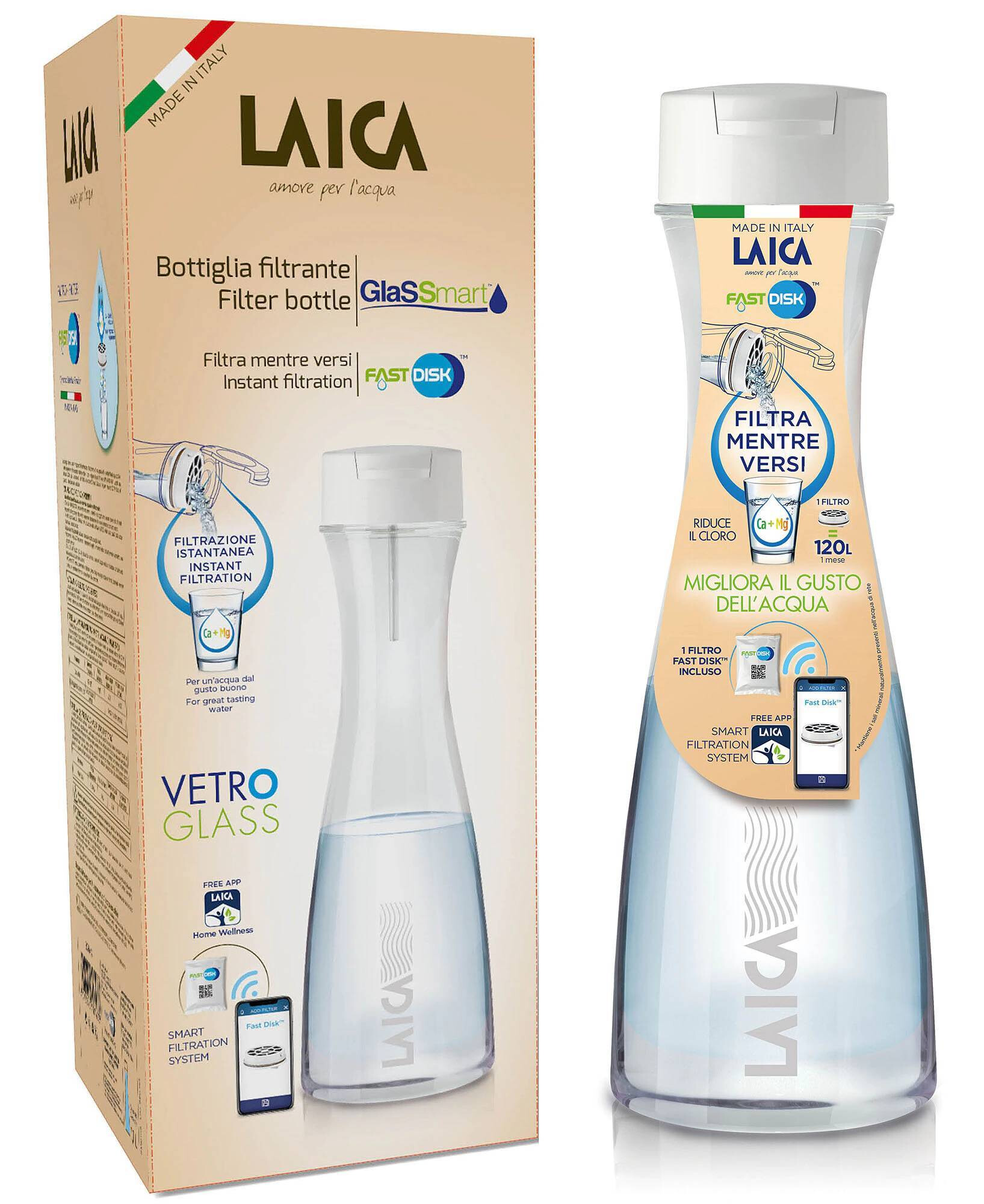 LAICA GlasSmart 1,1 literes üveg vízszűrő palack 1 db szűrő disk-kel
