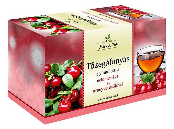 Mecsek Tőzegáfonyás gyümölcstea echinaceával és aranyvesszőfűvel 20x2g