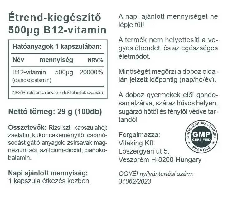 Vitaking B12-vitamin 500mcg 100db