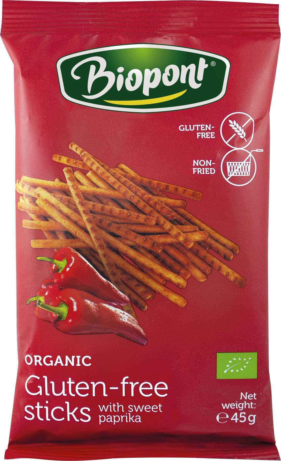 Biopont Gluténmentes sóspálcika, paprikás BIO 45g