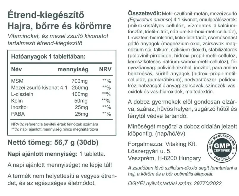 Vitaking Haj, bőr, köröm komplex tabletta 30db