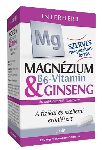 Interherb Magnézium 250mg & B6-vitamin & Ginseng tabletta 30 db