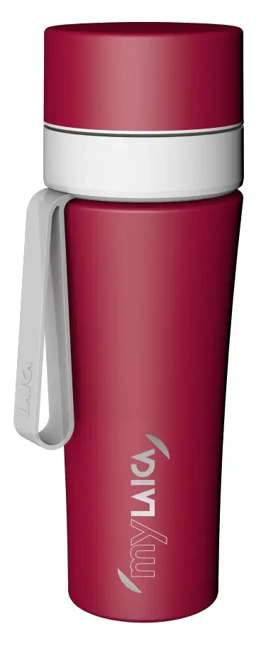 MyLaica Vízszűrő kulacs pánttal- Rozsdamentes acélból, FAST DISK szűrővel (bordó) 0,55 l