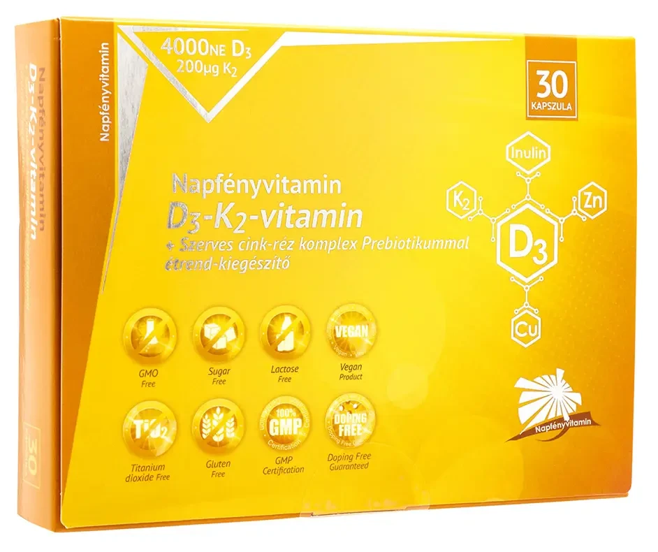 Napfényvitamin D3-K2-vitamin és szerves cink-réz komplex prebiotikummal 30db