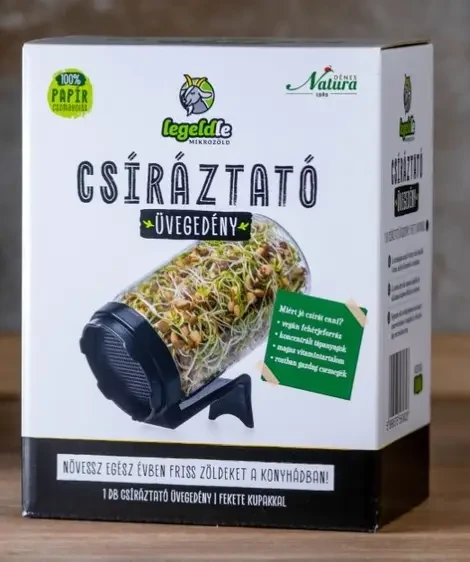 Csíráztató üvegedény fekete kupakkal 1db