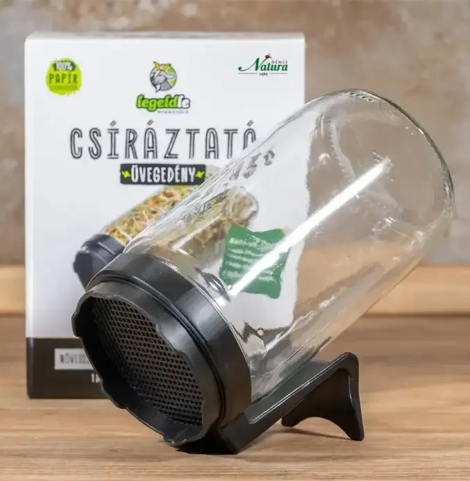 Csíráztató üvegedény fekete kupakkal 1db