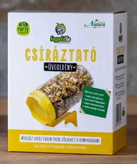 Csíráztató üvegedény sárga kupakkal 1db