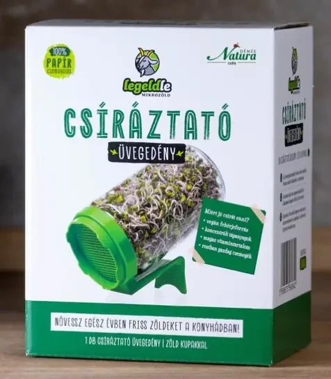 Csíráztató üvegedény zöld kupakkal 1db