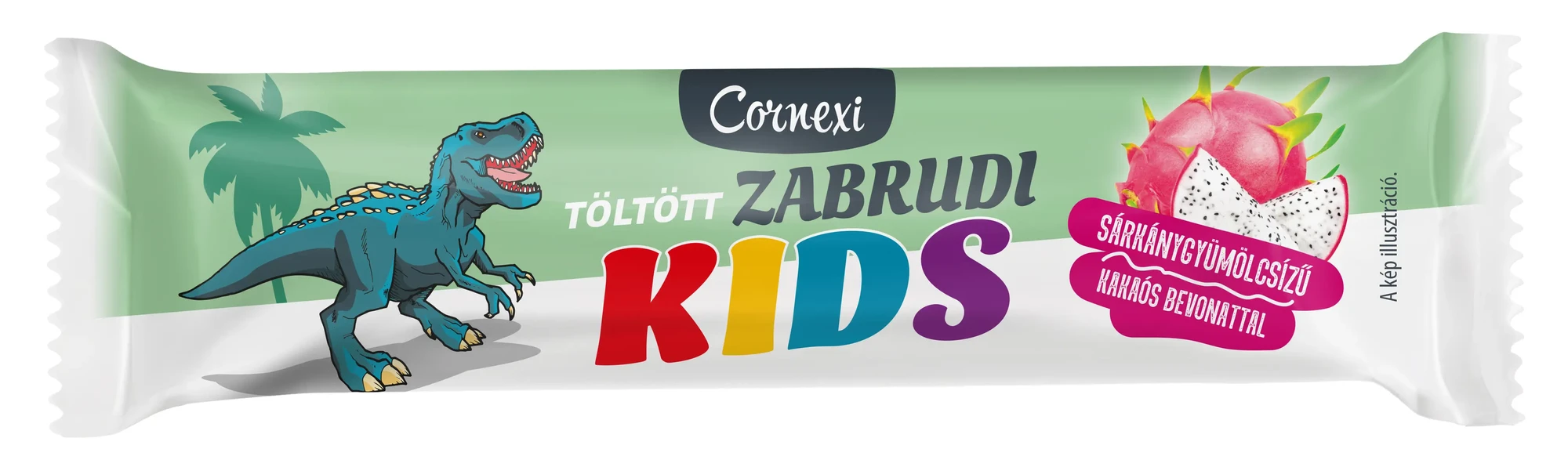 Cornexi KIDS Rudi Sárkánygyümölcsízű, málnás töltelékkel töltött zabrúd kakaós bevonattal 30g