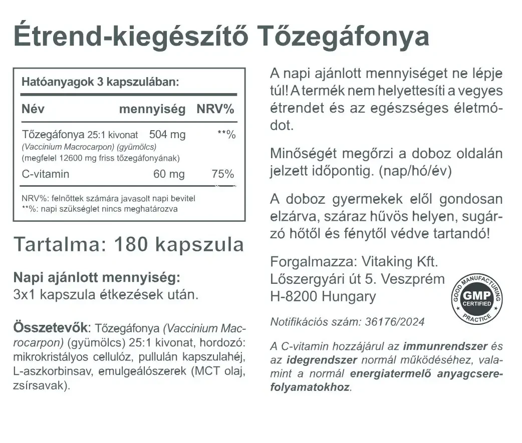 VK Tőzegáfonya C vitaminnal 180 db