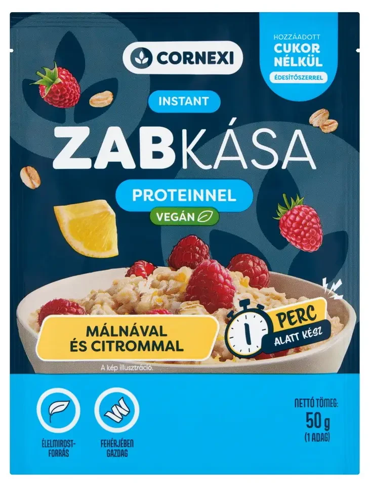 Cornexi Málnás-citromos protein zabkása édesítőszerrel, vegán 50g