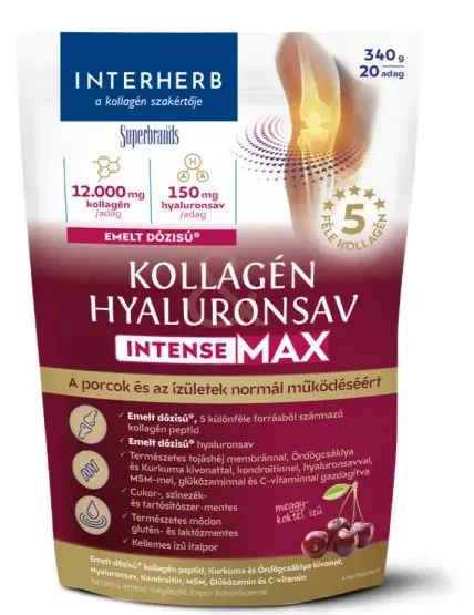 interherb Kollagén&Hyaluronsav Porcépítő italpor Intense-Max meggy ízű 340 g