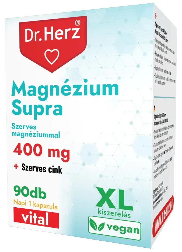 Dr. Herz Magnézium Supra 400mg+ Szerves cink kapszula doboz XL 90db