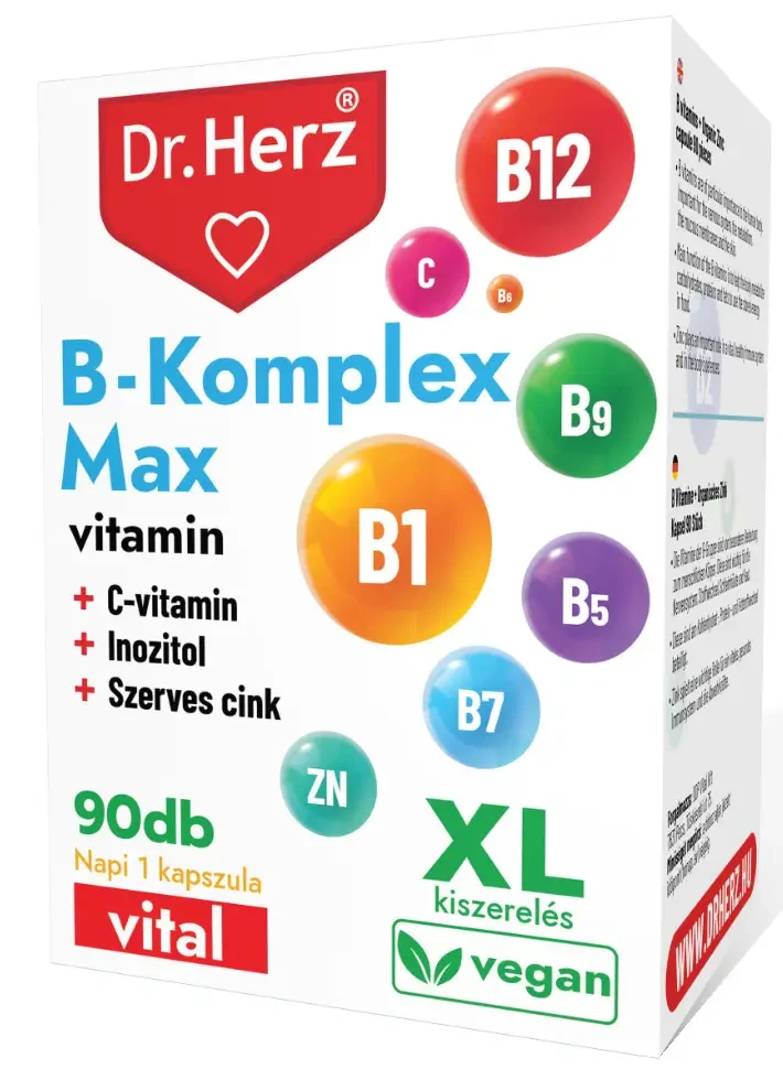 Dr. Herz B-Komplex Max+C-vitamin+Inozitol+Szerves cink kapszula doboz XL 90db