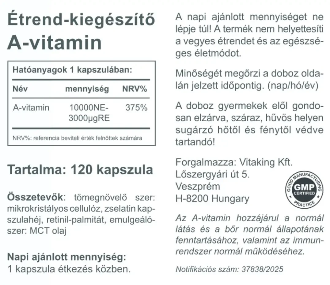 Vitaking A-10000 vitamin 120 db kapszula