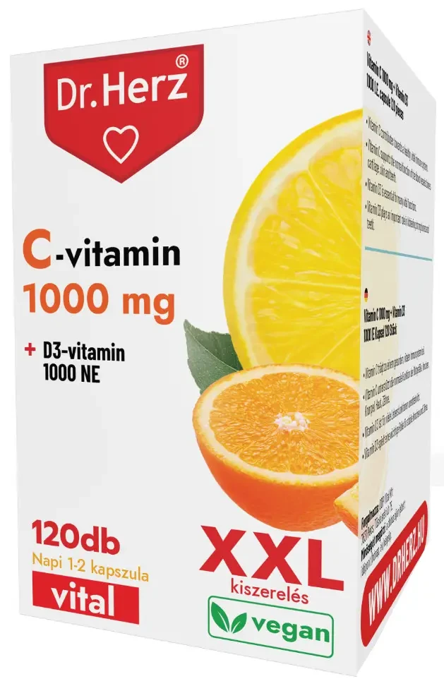 Dr. Herz C-vitamin 1000 mg + D3-vitamin 1000 NE XXL 120 db