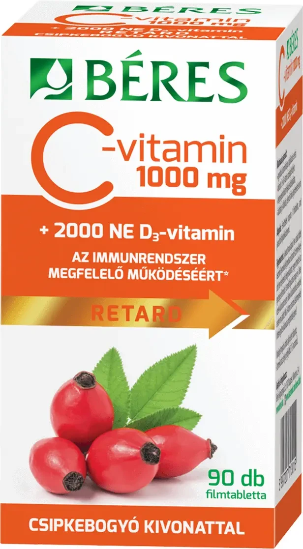 Béres C-vitamin 1000 mg csipkebogyó kivonattal + D3-vitamin 90 db