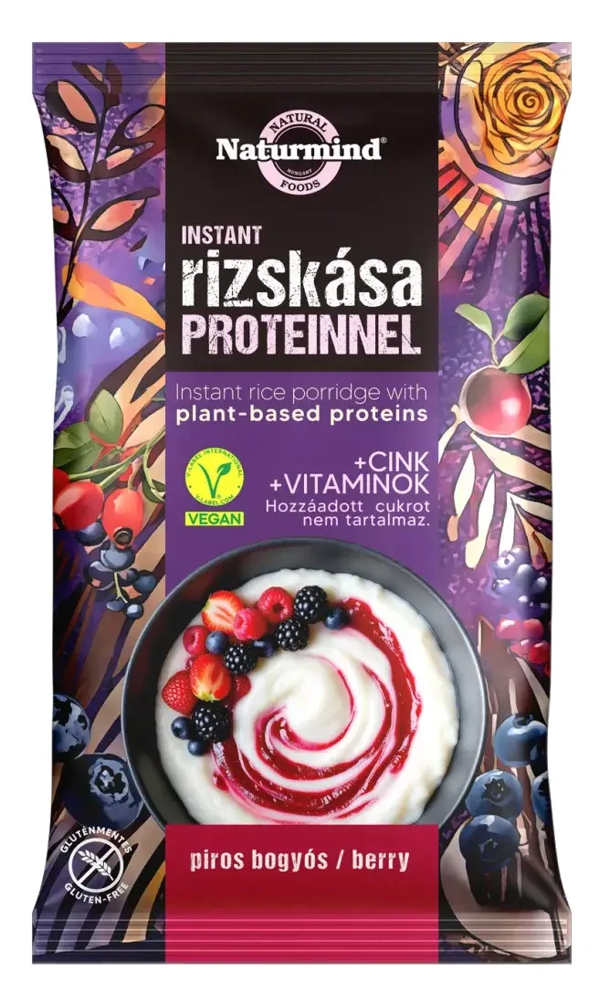 Naturmind Proteines Gluténmentes Instant rizskása - piros bogyós 44g