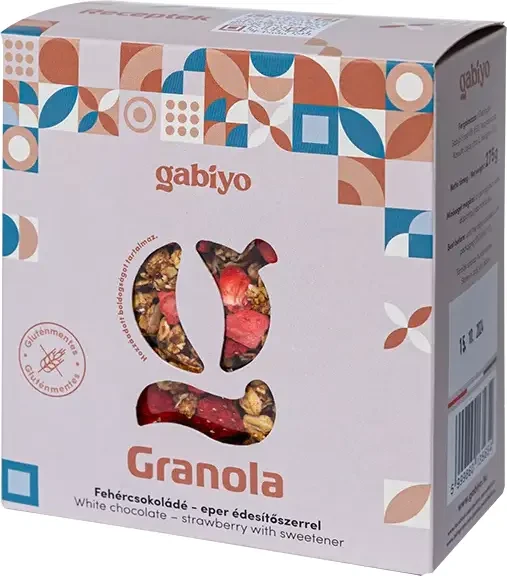 Gabiyo Gluténmentes Granola Fehércsokoládé-eper (hozzáadott cukor nélkül) 275g