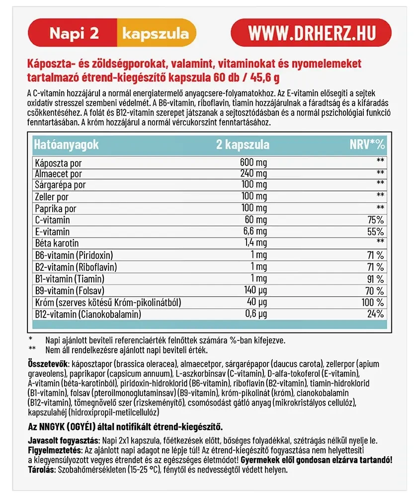 Dr. Herz Káposztaleves + Almaecet + Króm 60 db kapszula