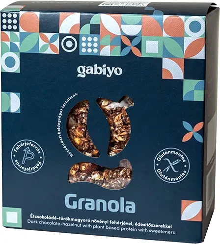 Gabiyo Gluténmentes Granola Étcsokoládé-törökmogyoró növényi fehérjével (hozzáadott cukor nélkül) 275g