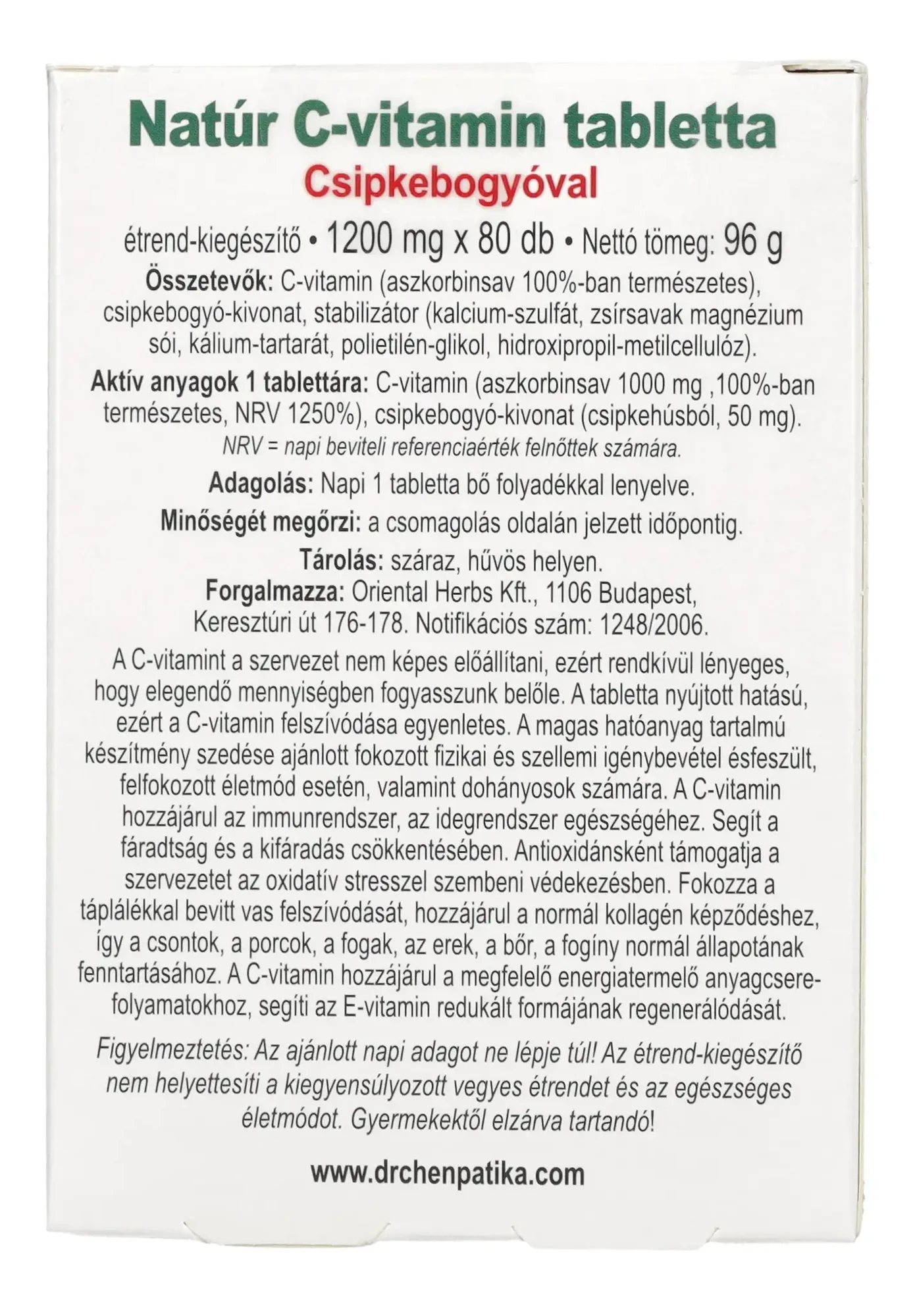Dr. Chen C-Vitamin 1200mg csipkebogyóval 80db