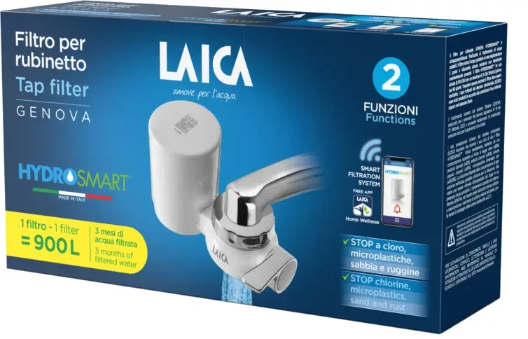 LAICA Genova HYDROSMART rendszerű csapra szerelhető mikroplasztik-stop vízszűrő 900L/3hó