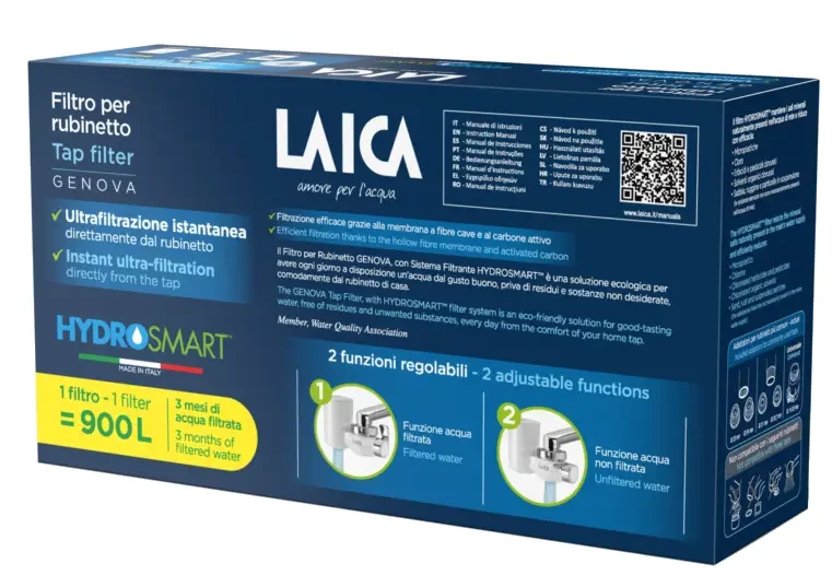 LAICA Genova HYDROSMART rendszerű csapra szerelhető mikroplasztik-stop vízszűrő 900L/3hó