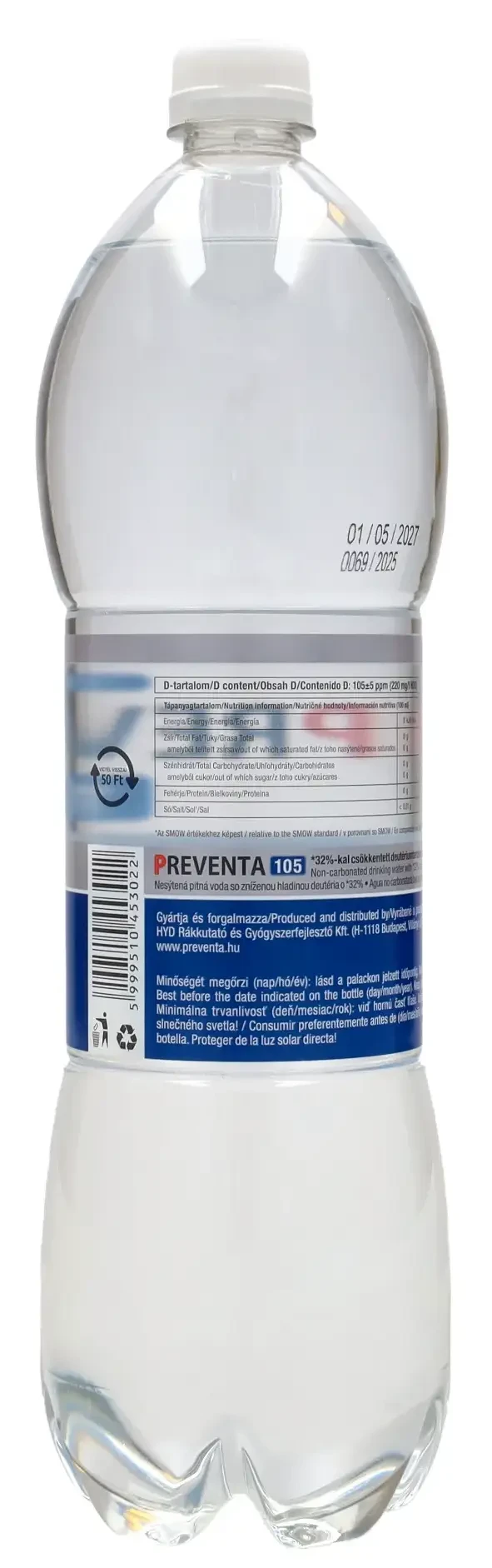 Preventa 105 csökkentett deutérium víz szénsavmentes 1,5l