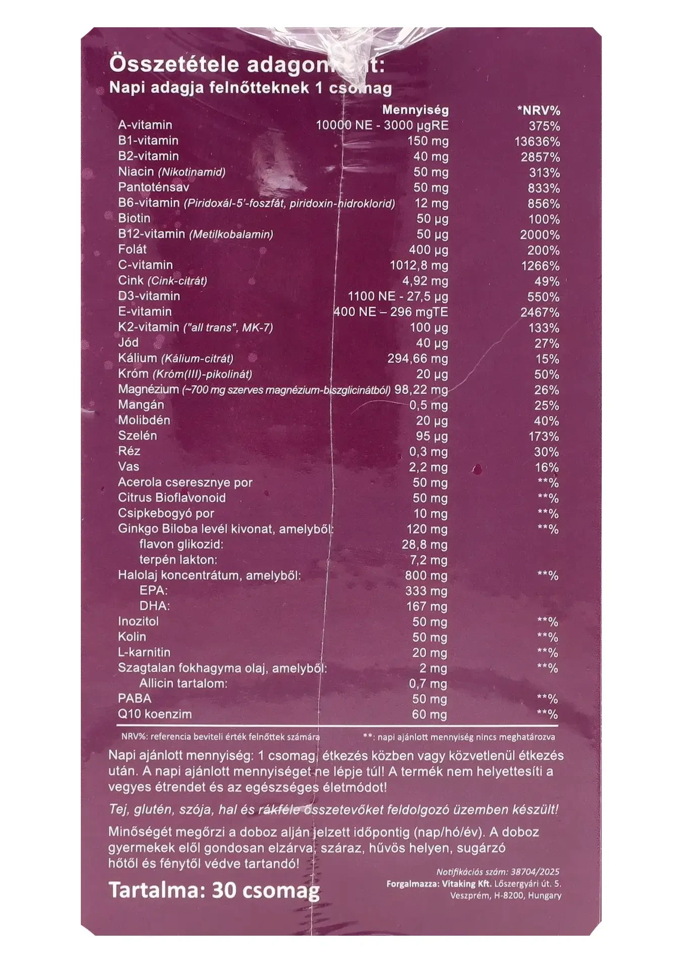 VK 365 SZENIOR Multivitamin csomag 30 napi adag