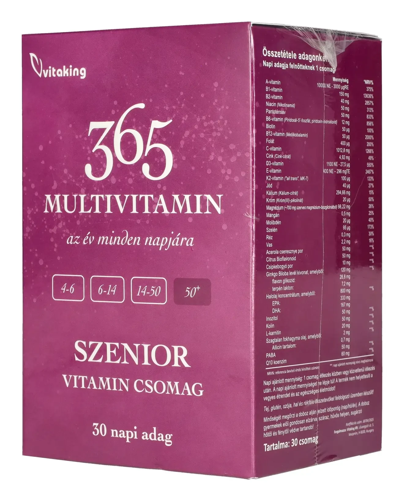VK 365 SZENIOR Multivitamin csomag 30 napi adag