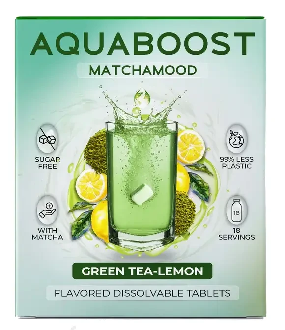 Aquaboost Matchamood Zöld tea-Citrom ízű pezsgőtabletta 18db 40g