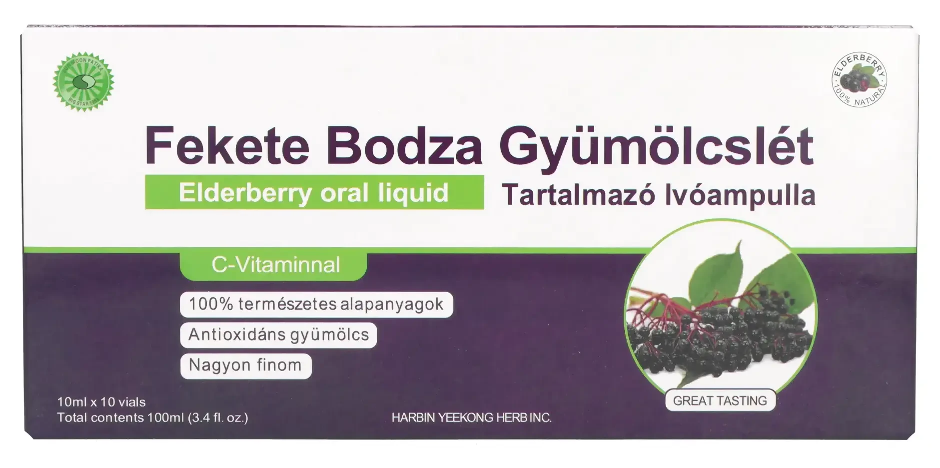 Big Star Fekete Bodza Gyümölcslét Tartalmazó Ivóampulla 10 x 10 ml